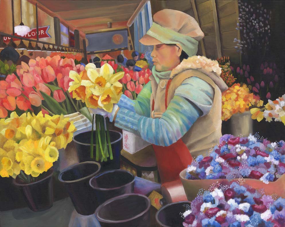 Pike's Flower Stall - Oil on canvas, 24 x 30